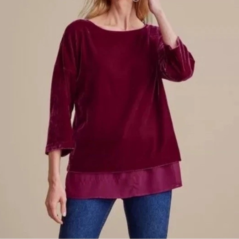 NWT!!! Soft Surroundings Millie Velvet Tunic Shirt Dark Fuchsia Magenta 1x